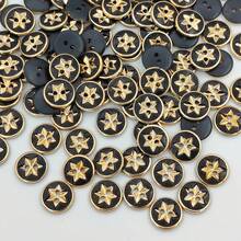 20pcs/1.5cm Fashion Personalized Minimalist Round Plastic Bohemian Style Buttons Gold Star 2-Hole Buttons European And American Style Vintage High-End Retro Gold Black Buttons Handmade Sewing High-Quality Buttons DIY Decoration For Clothes Bags Hats Coats Sweaters Pants Shirts - 20pcs/1.5cm Black and Gold Star Pattern Buttons - View 2