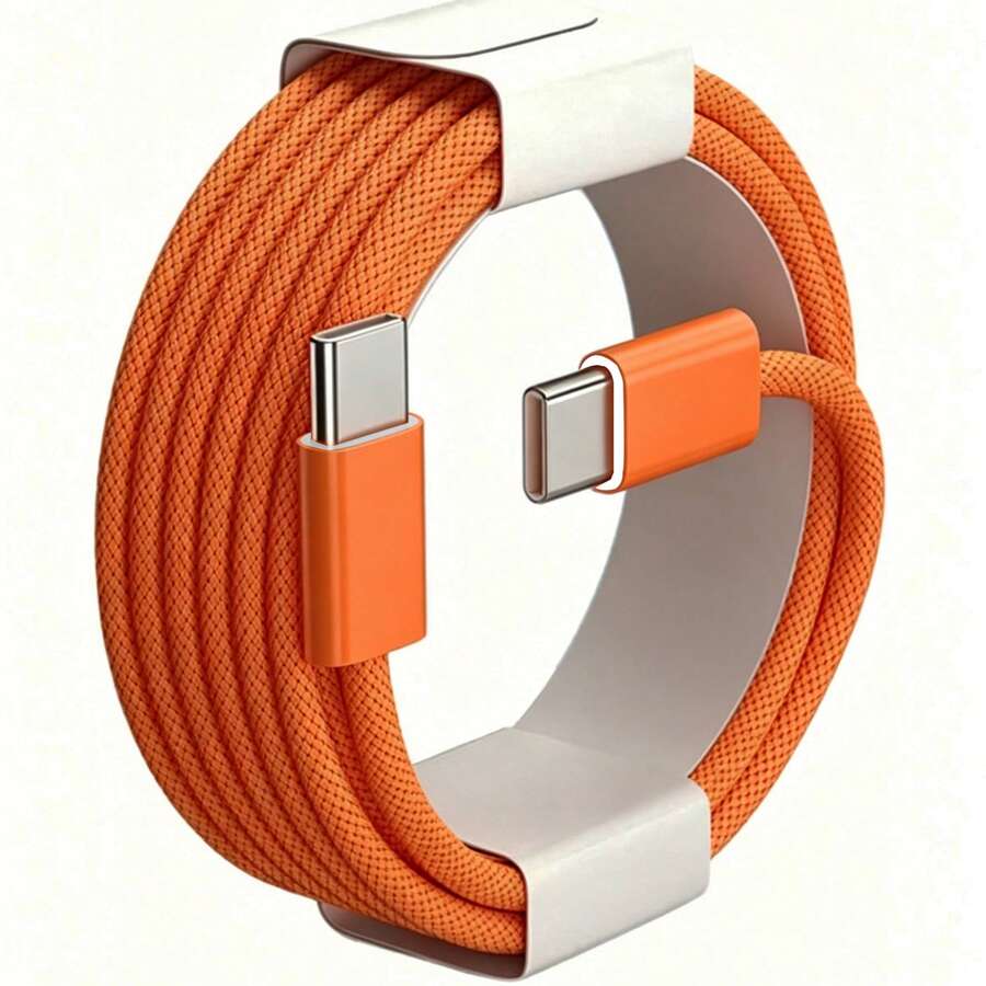 USB-C Fast Charging Cable Compatible With IPhone 17/16/15, USB-C To Type-C Charging & Data Cable (3.3/6.6/10ft Nylon Braided) For Indoor/Outdoor/Travel And Car Use, Fast Charging For IPhone 17/16/15/Pro/Pro Max, Android Phones - 橘色 - 查看 1