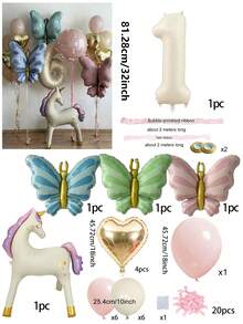 44/5/1 Set Butterfly Unicorn Number Aluminum Foil Balloon Set 0-9, Includes 32 Inch Ivory White Numbers, Standing Unicorn, Butterfly, Heart Shaped Foil Balloons And Latex Balloons, Suitable For Birthday Decoration, Baby Shower, Christening, Wedding Theme Party Supplies, Party Atmosphere Decoration, Indoor/Outdoor Decor, Bridal Shower, Family Party Decoration. - Standing Rocking Horse With Bow - View 15