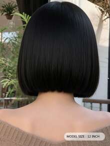 12 Inch Black Straight Bob Wig With Bangs, Elegant Short Hair, Suitable For Holiday Party And Date Styling - Black - View 5