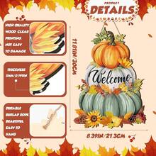 Autumn Wooden Hanging Decoration, Harvest Pumpkin Maple Leaf Wreath Wooden Sign, Thanksgiving Entryway Wooden Door Hanging Decor, Suitable For Farmhouse, Home Front Door Autumn Decoration, Halloween Decor, Fall Decor, Room Decor - Multicolor - View 11