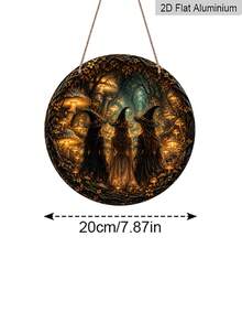 1pc Halloween Forest Witch Aluminum Hanging Decoration, 2D Flat Gothic Style Halloween Decoration, Halloween Gift, Gift For Witch Lovers, Home, Room, Entryway, Party, Cafe Decoration - Round - View 15