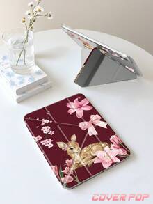 花卉鹿圖案平板保護殼，相容 iPad 第 10 代、10.2/Mini6/Mini7/9.7 吋、Galaxy Tab A9 Plus，3 年以上抗彎折，內建筆槽，適用 Kindle (11th Gen) 2022 版，強化矽膠護角，自動喚醒/睡眠功能，完美日常保護，情人節聖誕節春夏浪漫禮物，時尚極簡圖案 - 彩色 - 查看 5