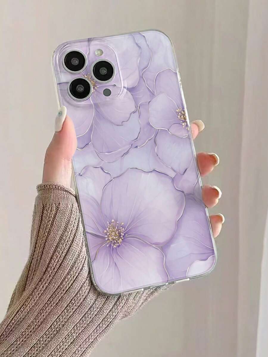 غطاء حماية TPU شفاف ناعم بتصميم إبداعي عصري بنقشة زهور بنفسجية كاملة الشاشة، مقاوم للخدش ومقاوم للبصمات، مع حماية لعدسة الكاميرا، متوافق مع Apple 11/12/13/14/15/16/17 و Galaxy M34/S25/A15 و Nothing و Pixel - متعدد الألوان - مشاهدة 1