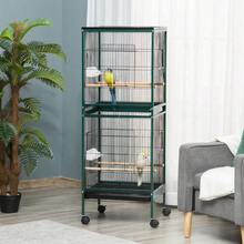 PawHut 55-Inch Large Flight Bird Cage, Bird Aviary Indoor With Multi-Door Design, Parrot Cage With Stand & Tray For Budgies, Cans, Finches, Green-XY372034 - Multicolor - View 2