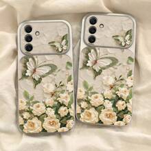 1pc Cute Oil Painting Spring Butterfly Pattern Spray Painted TPU Full Coverage Phone Case Compatible With Galaxy S26 S25 S24 Ultra S24 Plus S24 FE S23 S22 A55 A54 A53 A52 A50 A30 A42 A35 A34 A33 A25 A24 A20 A30 A15 A17, Smart 8/ Hot 40i/Spark 20/Spark 20C/Spark Go 2024/ G84/ A7 Pro/Honor X9A X9B X9C X9D - Silver - View 8