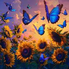1PC DIY 5D Diamond Painting Kit Sunflower And Butterfly Pattern - Round Full Diamond Art Mosaic Craft, Home Wall Decor, Frameless - No Frame - View 1