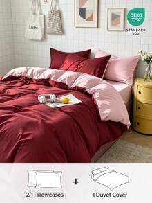 2/3pcs Simple Solid Color Duvet Cover Set, 1 Duvet Cover With 1/2 Pillowcase(S), Soft & Breathable Bedding Set For Bedroom/Guest Room, Suitable For Home, Dorm, Oeko-Tex Certified - Dark Red - View 2