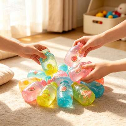 Melojoy Taba Squeeze Bottle Stress Relief Toy, Cute Glitter Water Bottle Squishy, Low Rebound High Elasticity Anxiety Relief Fidget Toy, Suitable For Children And Adults, Ideal Holiday Party Favor