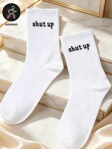 Casual Versatile Sports Letter Pattern Mid-Calf Socks - White - View 3