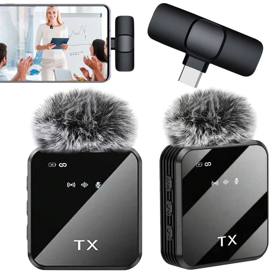 Micrófono de solapa inalámbrico con reducción de ruido de un solo botón, plug and play con control de volumen, micrófono portátil mini para podcasting, grabación de video, conferencias, vlog, entrevistas y enseñanza, capacidad de batería: 230 mAh