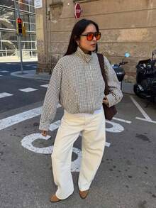 Camellia Spring/Summer New European And American Fashion Minimalist Stand Collar Long Sleeve Plaid Jacket - Lattice - View 3