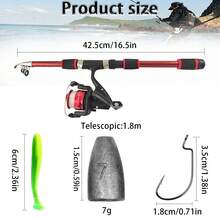 1.8m Telescopic Fishing Rod Combo Set: Includes Spinning Reel, Lures, Hooks And Travel Rod Case, Suitable For Freshwater And Saltwater Fishing Beginner Set - Blue - View 10