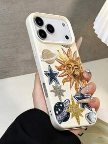 1pc Glittery Starry Sky Sun Planet Star Pattern TPU Phone Case, Compatible With Apple 17/17Pro/17Promax/17Air/Apple 16/16Pro/16Promax/16Plus/15/15Pro/15Promax/14Plus/14Promax/13/13Promax/12Pro/12Promax/11/11Pro Fashion Protective Soft Shell - Multicolor - View 2