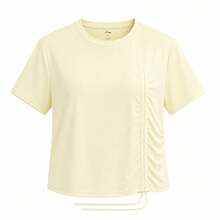 Li-Ning Women's Adjustable Drawstring Side Ruched Elastic Quick-Dry Breathable Short Fitness T-Shirt ATSV900 - Mother Of Pearl White - View 6