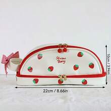 1pc Double Layer Strawberry Pencil Case, Cute Girl Heart Pencil Box, Minimalist Large Capacity Stationery Storage Bag For Middle School Students, Strawberry Shaped Sticker,Back To School Season - Double-layer Pencil Case - View 3