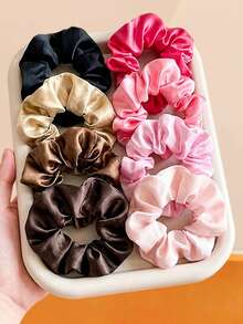 5/1pc Satin Scrunchies, High Elasticity No Damage To Hair, Basic Vintage Sweet Hair Accessories - Suitable For Women And Girls, Daily Wear, Dating, Vacation, School - Multicolor - View 12
