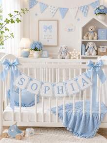 Custom Name Banner, Embroidered Wreath, Personalized Crib Decor, Baptism Gift, Fabric Name Flag, Back To School, Heirloom Quality - Multicolor - View 9