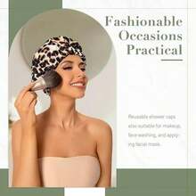Gorro de ducha reutilizable para mujeres, gorro de ducha grande impermeable con banda elástica, gorro de baño lavable para cabello largo, rizado, trenzas, ducha diaria, spa en casa, viajes (Leopardo) - Ver 2