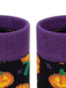 1 Pair Of Men Crew Sock, Halloween Pumpkin Jack‑O‑Lantern Pattern Socks, Soft Warm, Fall Winter,Halloween Christmas Gift For Men For Women - Multicolor - View 4