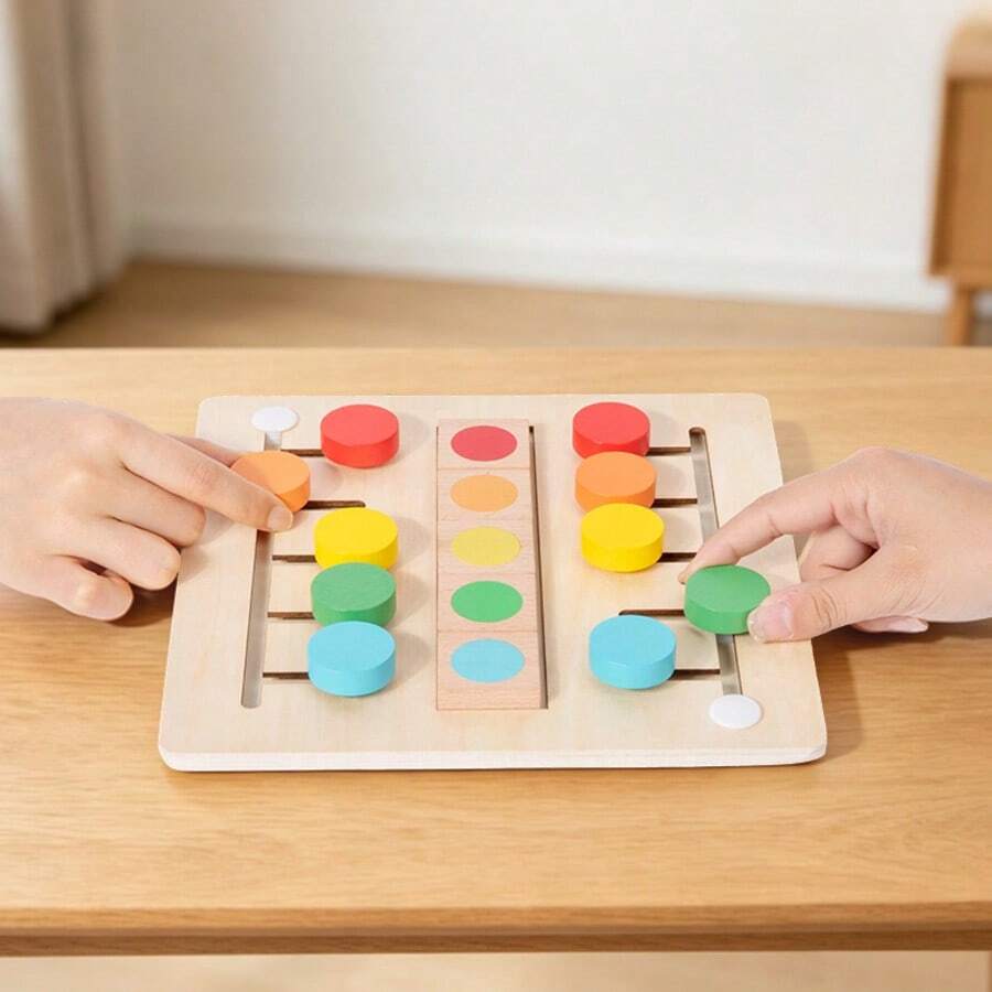 1 Set Wooden 4-Color Sliding Position Chess Children Color Matching Logic Training Early Education Board, Develop Concentration, 2-Player Battle Educational Table Game Teaching Tool
