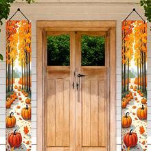 1 Pair (11.8_70.8 Inches_30_180 Centimeters), Polyester Material, Autumn Harvest Festival Thanksgiving Theme Decorative Couplets, Welcome Porch Banner With Maple Forest Background - Multicolor - View 6