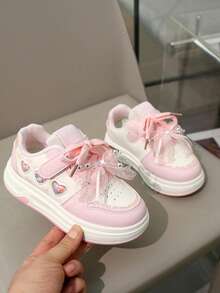 Children's Dreamy Color Rhinestone Princess Style Breathable Non-Slip Wear-Resistant Design Super Cool Versatile All-Season Chunky Sneakers - Pink - View 9