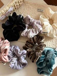 2 Sizes Soft Velvet Hair Scrunchies, Minimalist Solid Brown Large & Small Hair Ties, High Elastic Fluffy Hair Bands Elegant Daily Hair Accessories For Women - 1pc Large + 1pc Small - View 4