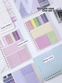 1pc Loose-Leaf Notebook Expansion Sticky Notes Multi-Combination, Multi-Functional Student Use Adhesive Set, This Notebook And Sticky Notes Combination Set Is Convenient To Use. Soft And Elegant Morandi Color, Notebook With Adhesive, Fashionable Design. - Multicolor - View 10