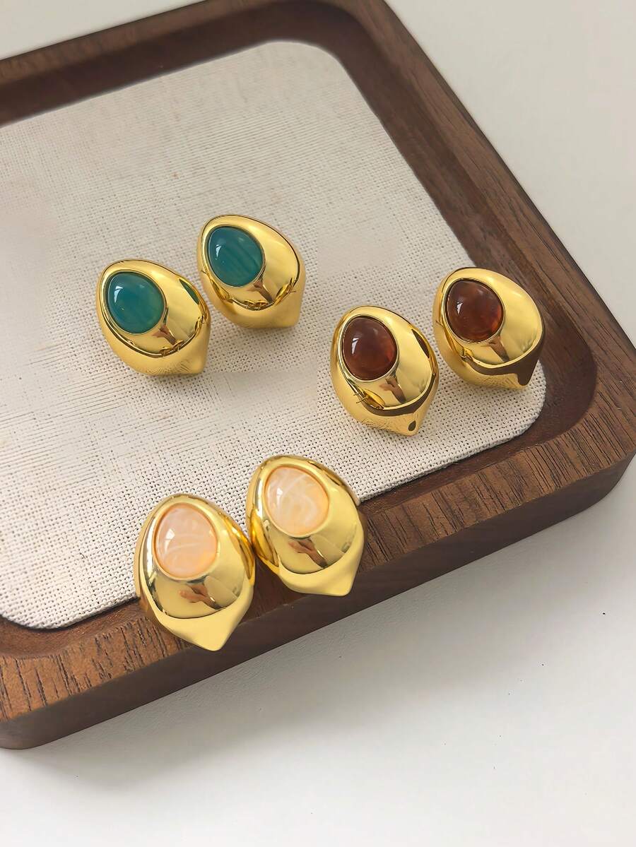 1 Pair Geometric Water Drop Stud Earrings, Fashionable Women's Summer Vacation Wear Gift - Teardrop Stud Earrings - View 1