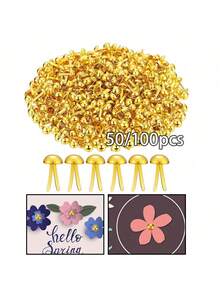 200/100/50pcs Gold Round Fasteners, Mini Metal Rivets, Buckles, Suitable For Handmade Crafts, Art Creation, Scrapbook Decoration, School DIY Supplies - Gold - View 1