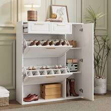 Modern Shoe Cabinet, White With Adjustable Shelves - White - View 1