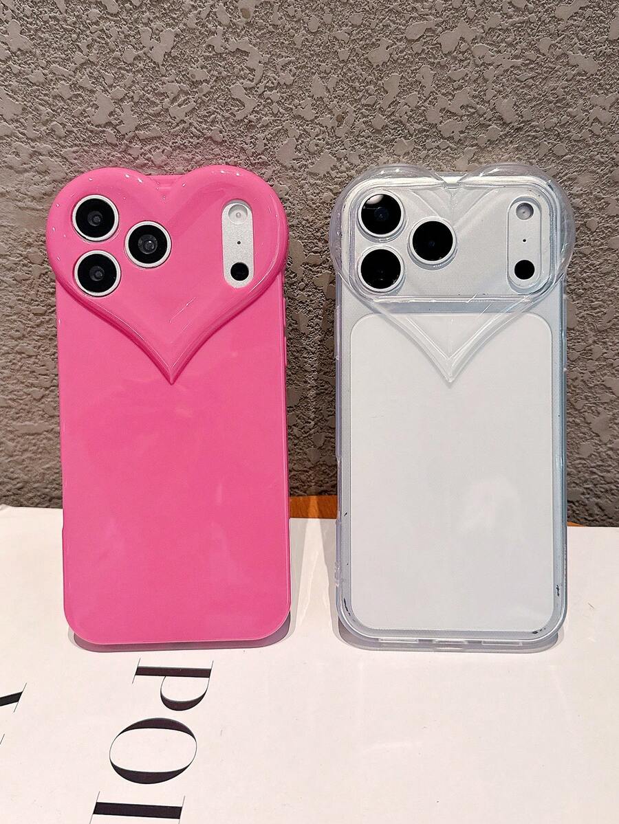 2件組 [玫瑰紅 + 透明] 心形軟手機殼，適用於 iPhone 18 Pro Max/18 Pro/18/17 Pro Max/17 Pro/17 Air/17/16 Pro Max/16 Pro Max/16/16 Pro/15/15 Pro Max/15 Pro/15 Plus/11/12/13/14 Pro Max/XS/XR/11 Pro/11 Pro Max/12 Pro/12 Pro Max/13 Pro/13 Pro Max/14 Pro/14 Pro Max/14 Plus