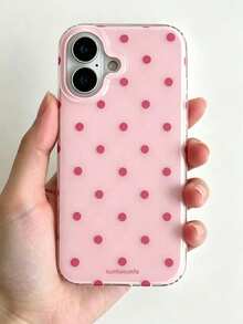 時尚手機殼，極簡可愛設計，黑白波點圖案，相容 iPhone 11 至 17 系列，包含 Pro Max 版本 - 粉色 - 查看 2