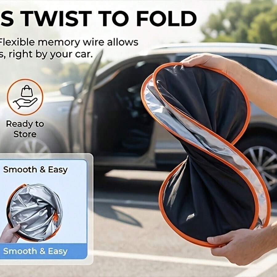 1pc Car Windshield Sun Shade, High-Density Light-Blocking Fabric Effectively Reduces Temperature, Rotatable And Foldable Compact Storage, Universal Fit For Most Car Models, Summer Essential - Random - View 1