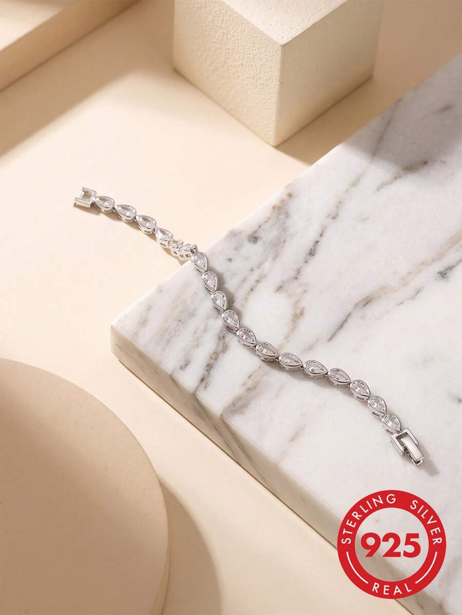 ORSA JEWELS 1 PC Luxury 925 Sterling Silver 14K Gold Plated Tennis Bracelet Zirconia Hand Chain Women Jewelry For Birthday Anniversary Day Wedding Christmas Gift - Silver - View 1