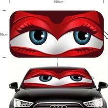 1pc Funny Car Eye Sunshade 150x70cm, Sun Protection, UV Protection, Foldable, 210T Black Coating, Keep Your Vehicle Cool, Suitable For Car Front Windshield - 150x70 - View 2
