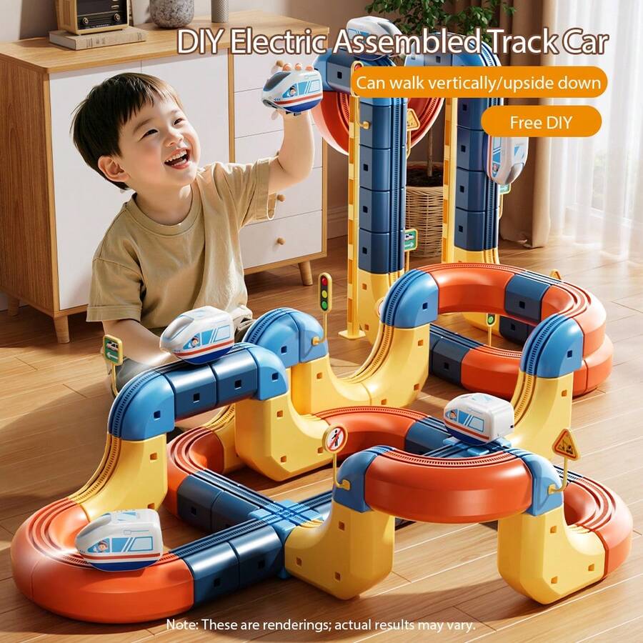 Variable Assembly Electric Track Train DIY 3D High-Speed Rail Toy, Can Run Vertically And With Lights, Educational Early Learning Birthday Gift For Boys & Girls, Suitable For Children & Kids Electric Train Set - Multicolor - View 1