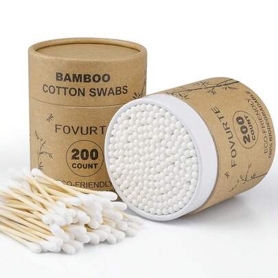 FOVURTE Bamboo Cotton Swabs 400 Count, Organic Cotton Swab Round Tips, Natural Wooden Cotton Buds For Ears, Double Heads Ear Sticks Travel, Makeup Remover