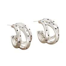 JOJELOO 1PC Vintage 3-Layer Polka Dot Earrings, Minimalist Brushed Silver Multi-Loop Ear Jewelry, Suitable For Women And Brides - White - View 4