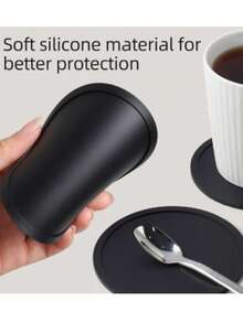 1-6Pack Black Silicone Coasters, Heat Resistant Glass Coasters, Drink,Coffee Table And Bar Furniture Protectors, Round Coffee Coasters,Heat Resistant Glass Coasters,Table, Kitchen,Office,Bar Table Protectors, Black Coaster Set, Party Supplies - Multicolor - View 5