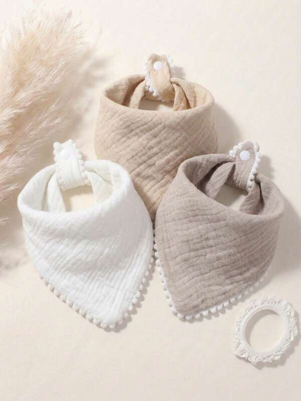 3pcs Summer Fresh Color Cute Triangle Ruffle Baby Bibs, Soft Skin-Friendly Princess Infant Drool Bib Set