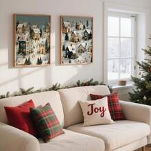 Unframed 1/2Pcs Winter Christmas Village Canvas Prints, Snow Town Cozy House Oil Painting Wall Decor For Living Room Mantel Entryway Farmhouse Cabin - A - View 13