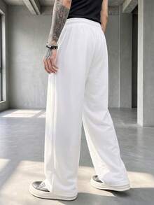 GRDR Men's Summer Loose Drawstring Elastic Waist Casual Pants, Draped Lazy Wide Leg Long Trousers - White - View 4