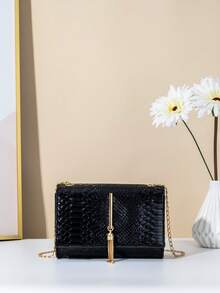 Tassel Pendant Crossbody Bag - Black - View 9