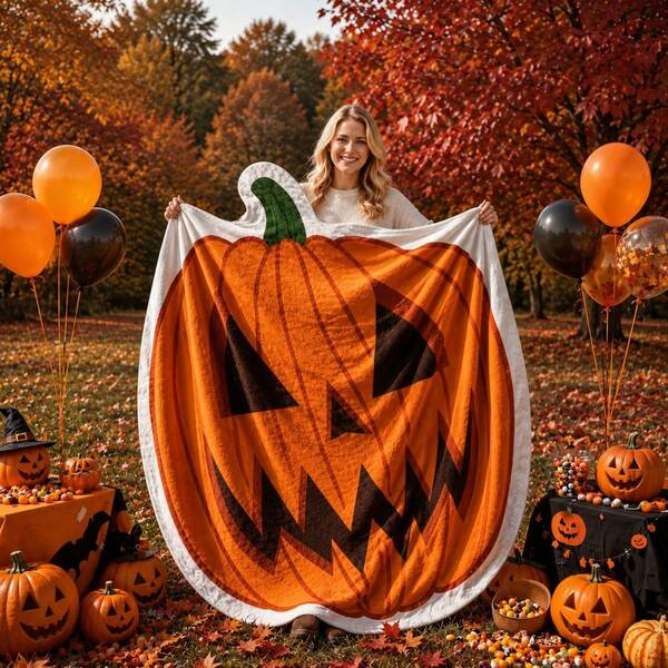 1 pièce Couverture en flanelle en forme de citrouille d'Halloween, jeté de canapé à motif de lanterne de citrouille, convient pour le canapé, le lit, couverture douce et confortable