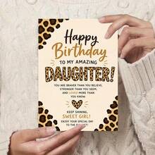 1pc Funny Greeting Card Leopard Print Birthday Greeting Card For Daughter Inspirational Message Flat Paper Card For Birthday Celebration And Special Occasion Gift - Greeting Card + Envelope - View 2