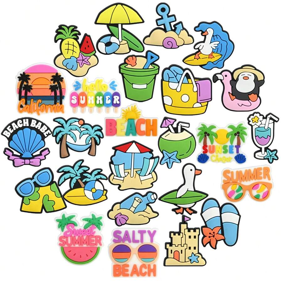 25Pcs Summer Beach Vacation Series Shoe Charms For Sandals,PVC DIY Shoe Decoration Charms Accessories Shoe Pins Great Gift For Men Women - Multicolor - View 1