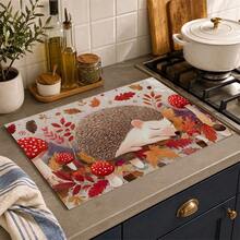 (Hot !!) 1pc Autumn Hedgehog Pattern, Tablet Stove Protector Mat, Rubber Non-Slip Heat-Resistant Stove Cover Pad, Suitable For Induction Cooktop, Glass Cooktop, Multi-Functional Anti-Scratch Mat, Best Choice For Oven, Washing Machine, Dryer, Kitchen Decoration - Multicolor - View 3