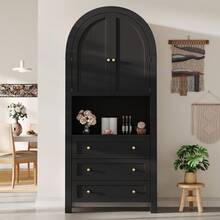 Tall Cabinet With Drawers And Doors, Free Standing Tall Arch Storage Unit For Kitchen And Living - 黑色 - 查看 10